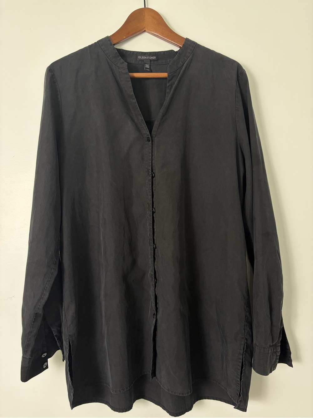 Eileen Fisher Black Mandarin Collar Button M